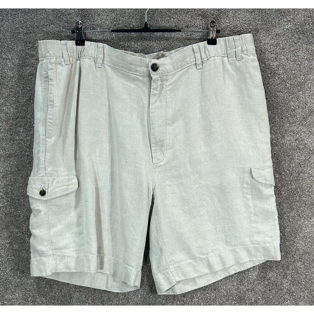 Caribbean Shorts‎ Mens 44 Beige Cargo Measures 42X9 Linen Elastic Waist Beachy
